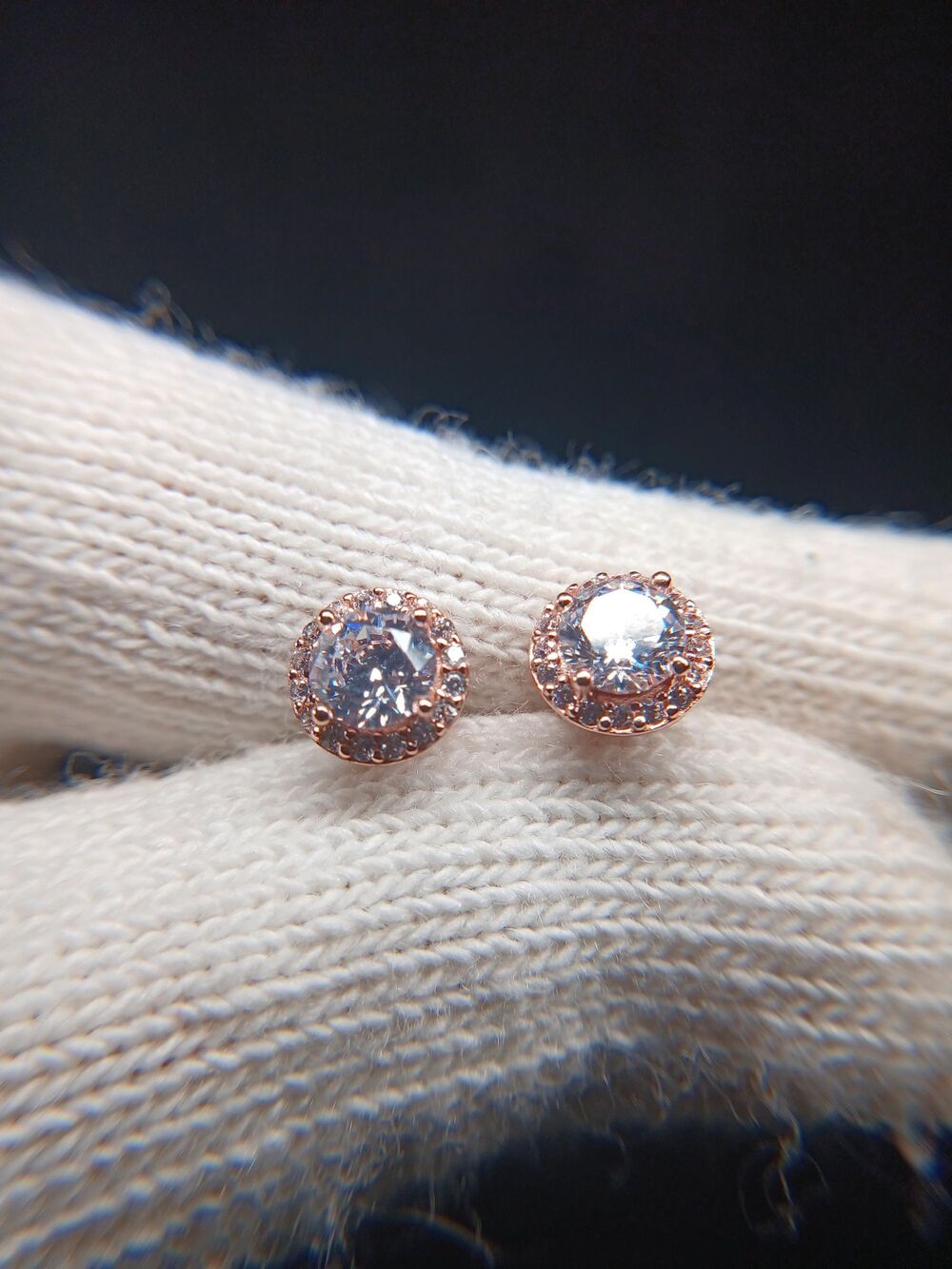 Sterling Silver 925 Rose Gold Plated CZ Stud Earrings - Picture 8 of 16
